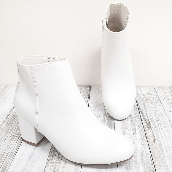 New White Chunky Heel Short Ankle Boots Booties - Picture 3 of 5